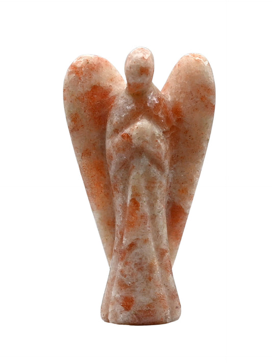Amazing Gemstone Sunstone Crystal Guardian Angel Figurines Ornament for Healing Birthstone, Decoration Statue (Hand Carved Pocket Gemstone Angel) (2 Inch)
