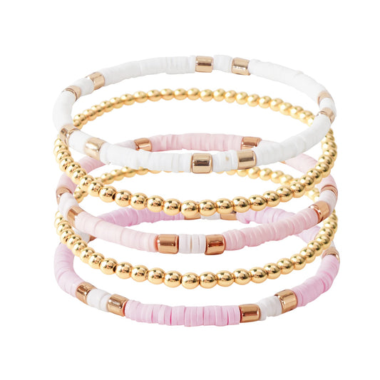 GOOJIDS Surfer Heishi Clay Bead Bracelets for Women Bohemian Stackable Gold Plated Beaded Stretch Bracelets Elastic Layering Friendship Bracelets Set Boho Jewelry