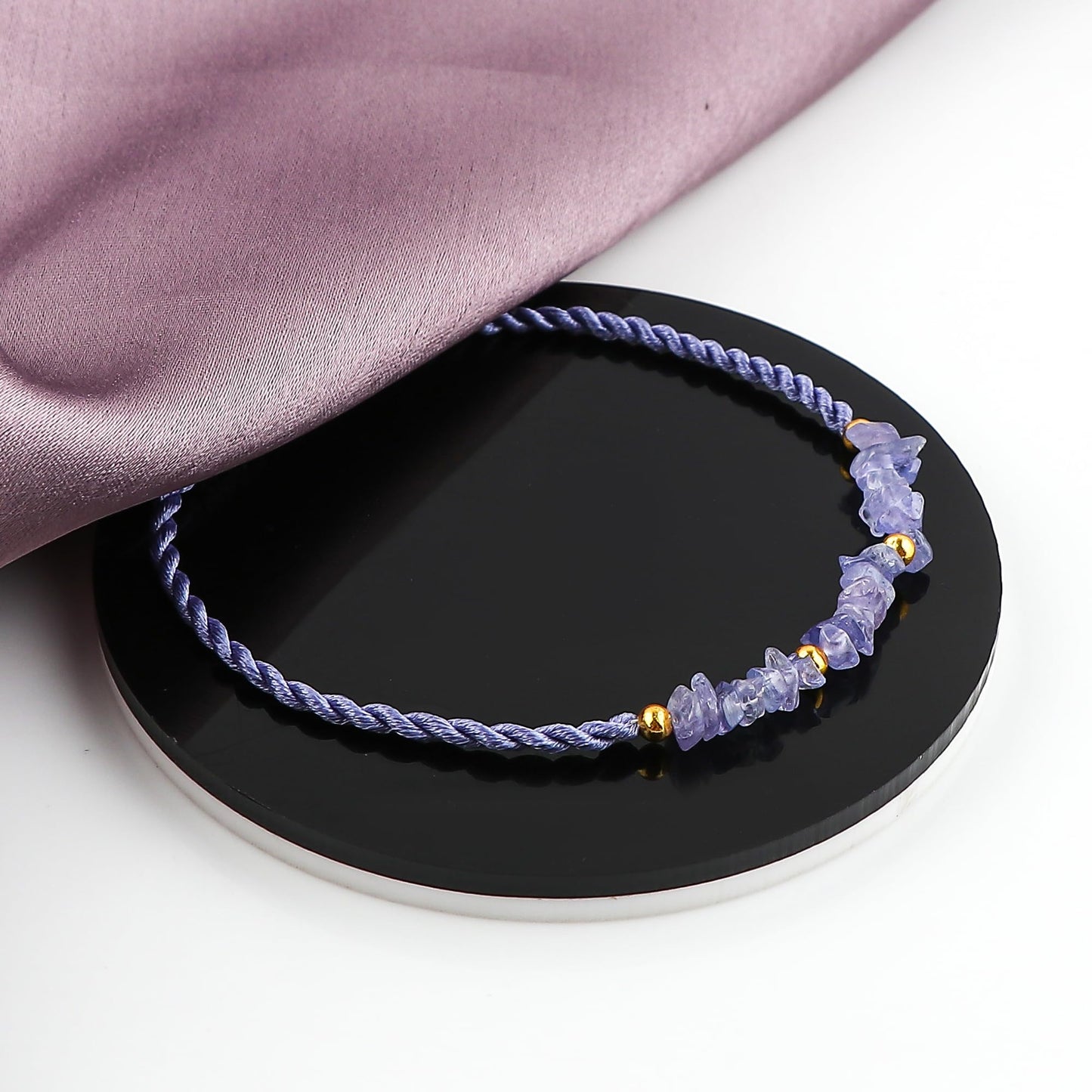 GEMSYMPHONY Tanzanite Gemstone Chips Rope Bracelet – Adjustable Handmade Crystal Chip Bead Bracelet for Women & Men, Natural Stone Healing Jewelry, Boho Style, Unisex Spiritual Gift (Tanzanite)
