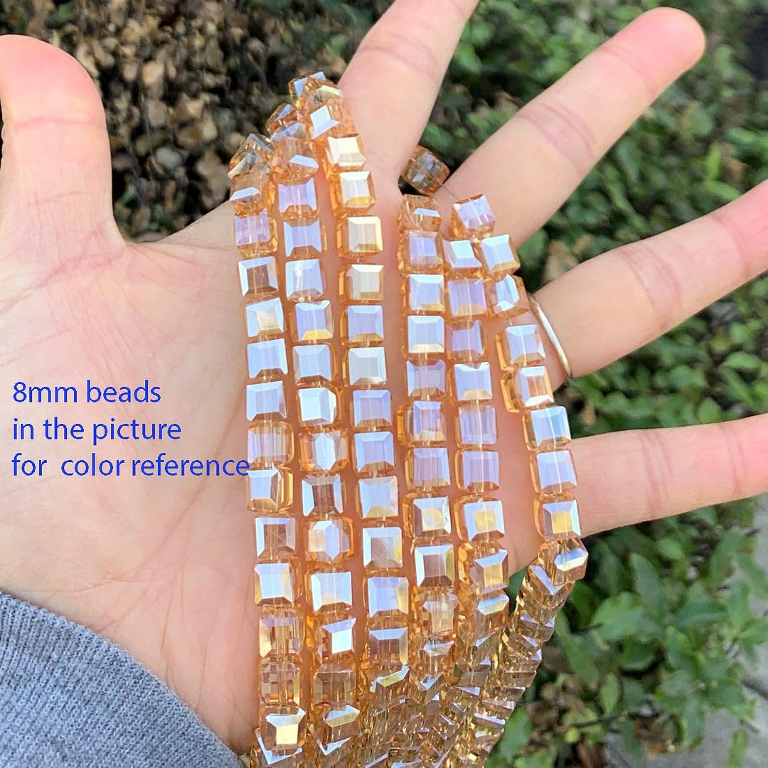 200pcs Czech Faceted Cube Crystal Glass Loose Beads Spacer Bulk 6mm (0.24 Inch) Golden Shadow for DIY Jewelry Craft Making CCC628