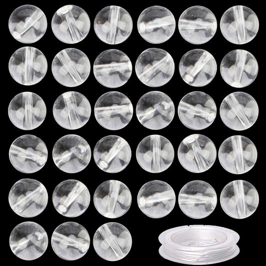 80Pcs Natural Crystal Beads Stone Gemstone Round Loose Energy Healing Beads with Free Crystal Stretch Cord for Jewelry Making (Clear Crystal, 10mm)