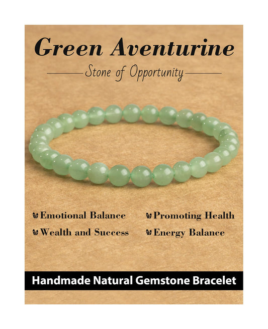 Landorilo Beaded Bracelet for Men Women, 6mm Natural Stone Green Aventurine Healing Crystal Stretch Bracelets, Ideal Christmas Birthday Jewelry Gifts with Energy Card，Replacement Beads Included
