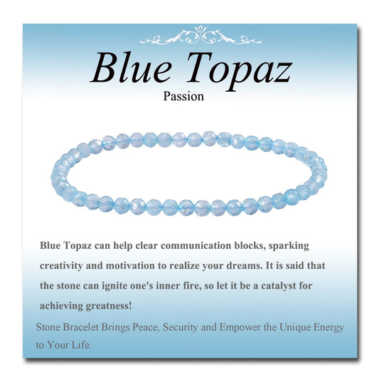 MASSIVE BEADS Natural Genuine Gemstone Beads Healing Crystal Chakra Reiki Jewelry Faceted Round Beads Bracelets (Blue Topaz, 3mm)