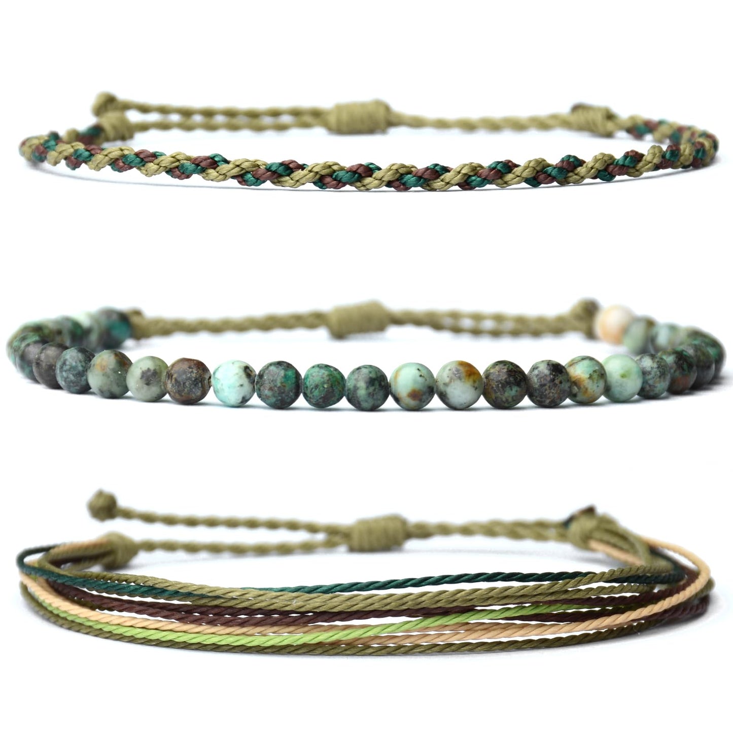 Handmade Natural Stone Beaded Healing Bracelet Gift for Men Adjustable Rope String Bracelet (African Turquoise, Adjustable)