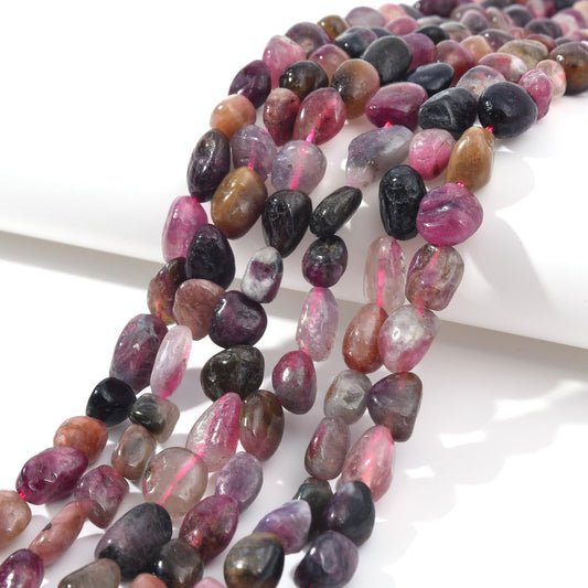 jodaying 6-8mm Natural Mutilcolor Tourmaline Nuggets Oval Free Tumbled Pebble Semi Precious Gemstone Loose Stone Beads Approx 15.5 inch for DIY Jewelry Making