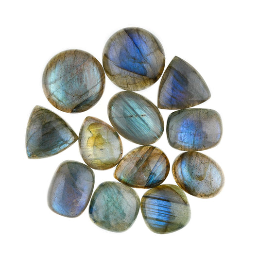 GemSymphony Natural Labarodite Gemstone Cabochon Pack of 3 Mixed Shapes – Polished Crystal Stones for Jewelry Making Supply, Healing, Reiki & DIY Crafts, Natural Gem Cab Set for Wire Wrapping( 10-20 mm)
