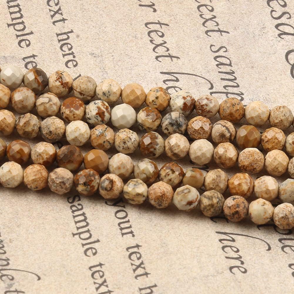 Song Xi 180pcs 2mm Natural Picture Gemstone Beads Faceted Round Loose Stone Beads for Jewelry Making (1 Strand)