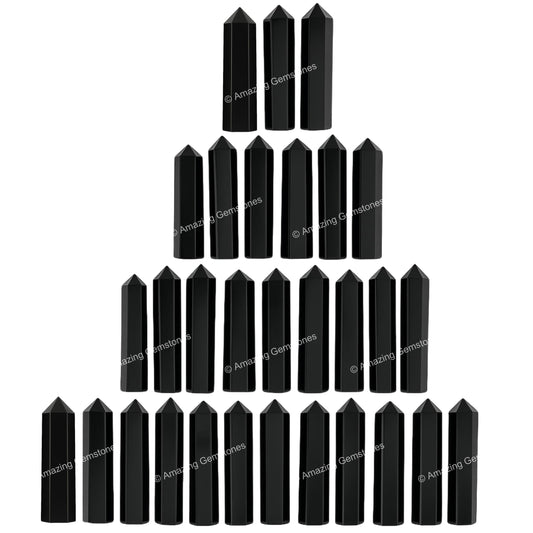 Amazing Gemstone Black Obsidian Crystal Points Bulk Healing Crystals and Stones - Pack of 3 Single Terminated Healing Wand Point Bulk Crystals for Crafts, Crystal Grid, DIY Work - Premium Crystals