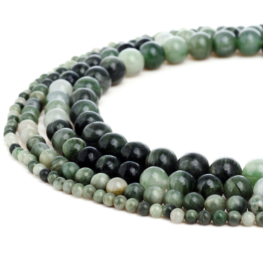 RUBYCA Natural Green Line Jasper Gemstone Round Loose Beads for DIY Jewelry Making 1 Strand - 10mm