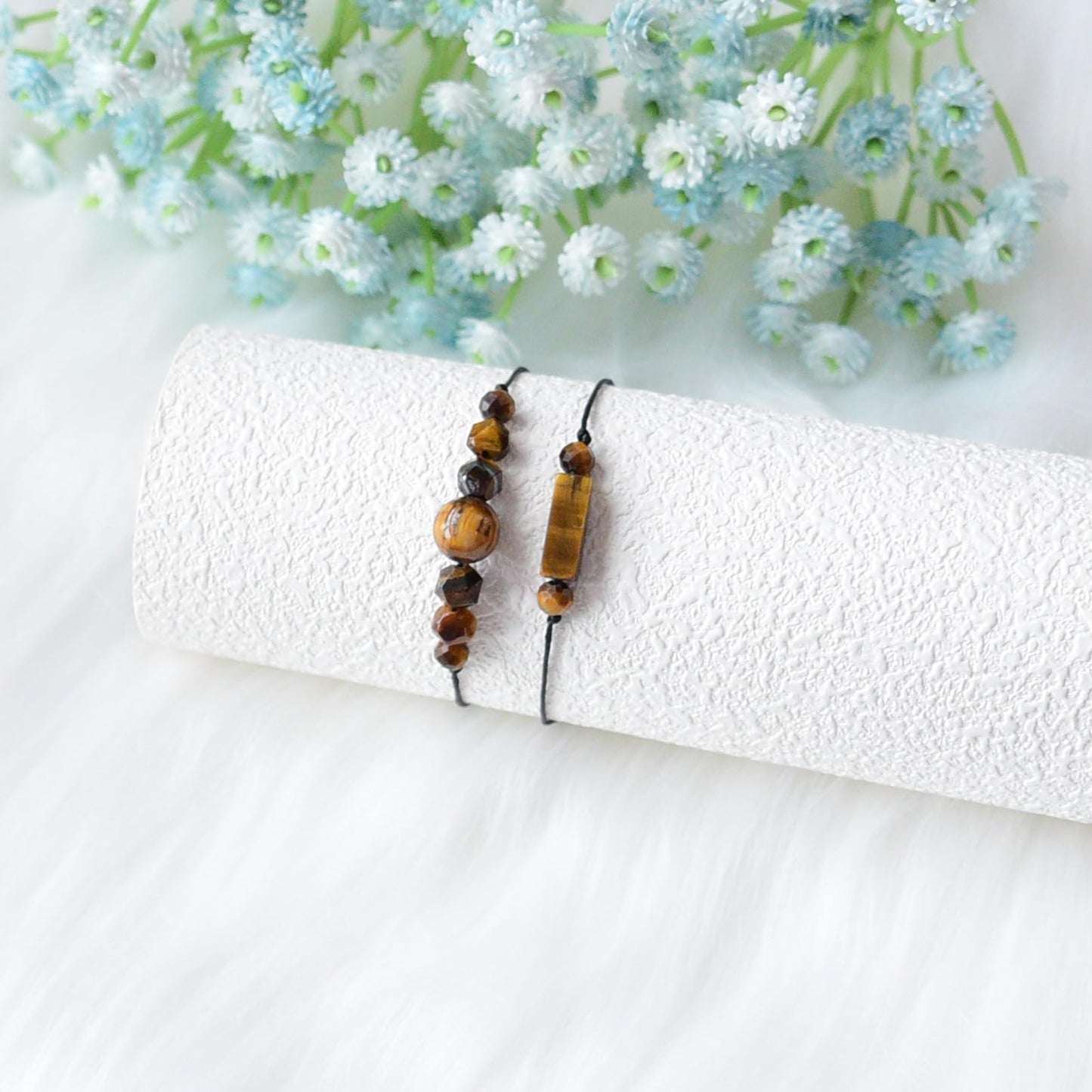 THSOGO 2Pcs Tiger Eye Bracelet Natural Stone Beaded Bracelet Handmade Adjustable Jewelry for Men Women Gifts for Him Her
