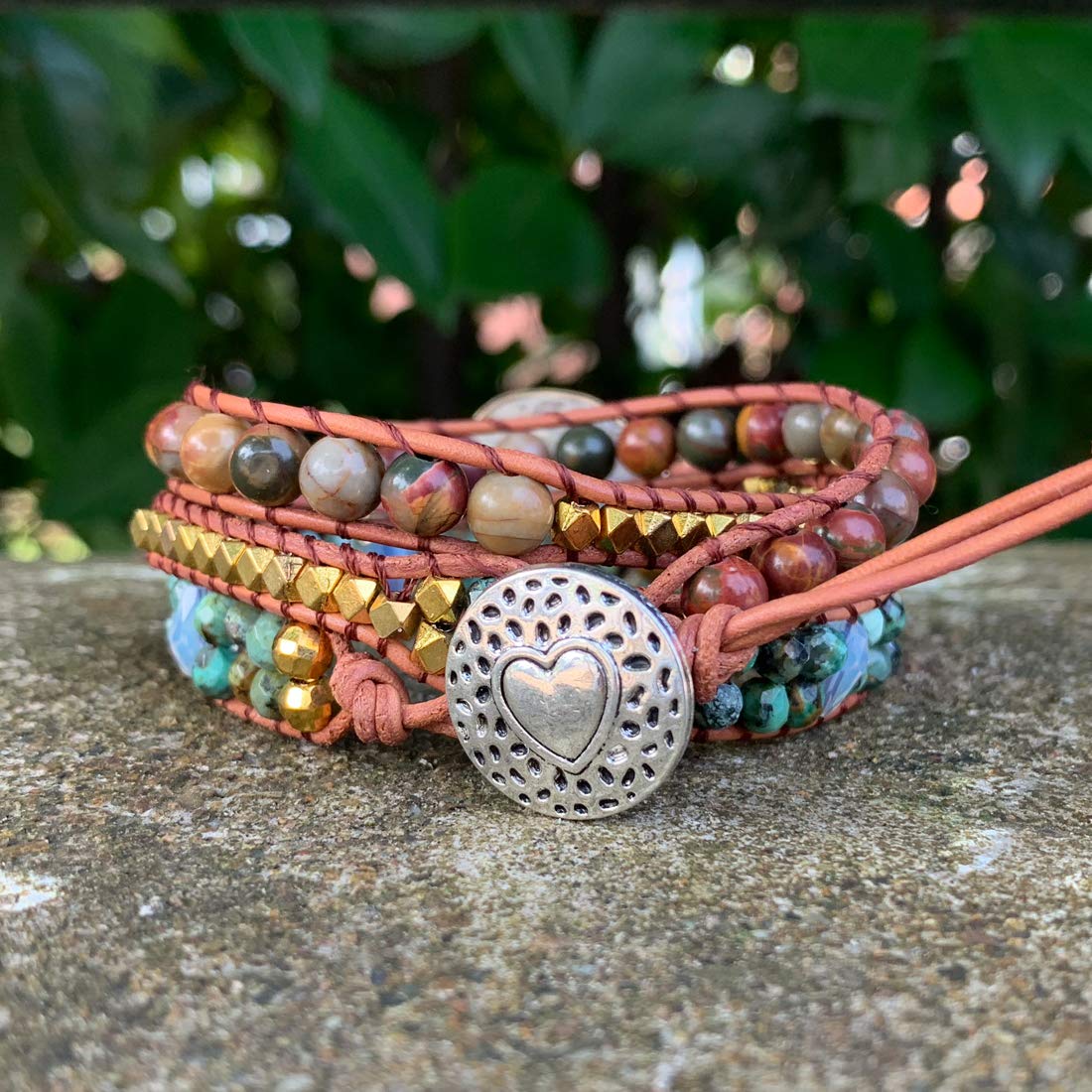 YGLINE Natural Stone Bracelet 5 Wraps Bracelet Handmade Blue Color Boho Bracelet for Women Bracelet