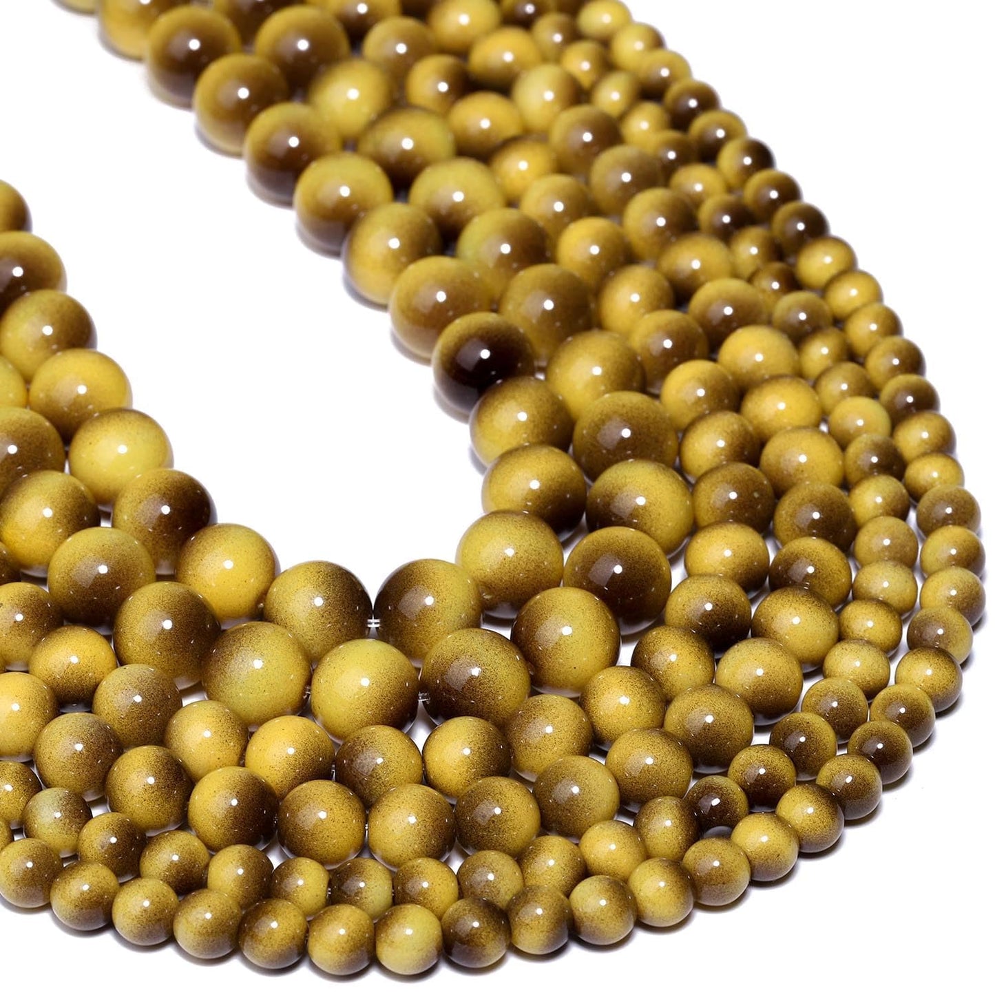 Song Xi 60PCS 6mm Khaki Tiger Eye Gemstone Beads for Jewelry Making, Round Smooth Glass Beads for DIY Bracelet Necklace Earring Keychain, Arts and Crafts, for Christmas Wedding Birthday