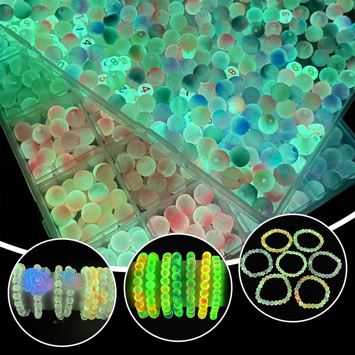 RACIOCK 700 Glow-in-The-Dark Glass Bead Jewelry Kit - Jewelry Making/DIY Crafts, Necklaces, Bracelets, Party Decoration Crystal Glass Beads, Gifts for Woman and Night Sports Enthusiasts
