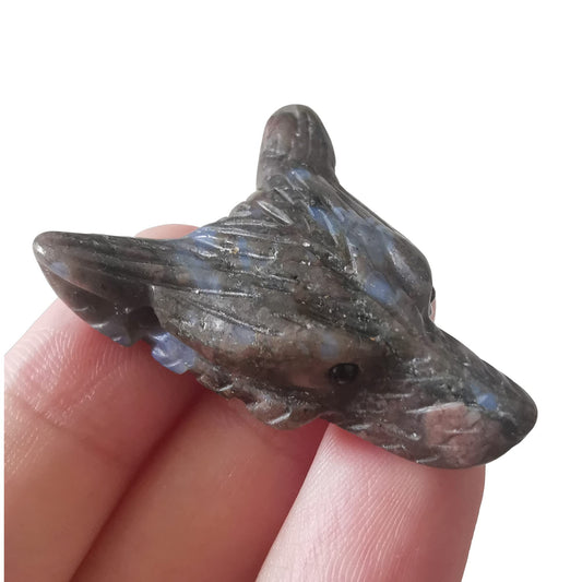 Bacatgem Natural Rhyolite 1.37 inchs Wolf Head Pocket Crystals and Healing Stone Figurine,Haped DIY-Jewelry Pendant