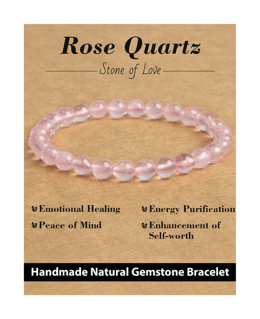 Landorilo Beaded Bracelet for Men Women, 6mm Natural Stone Rose Quartz Healing Crystal Stretch Bracelets, Ideal Christmas Birthday Jewelry Gifts with Energy Card，Replacement Beads Included