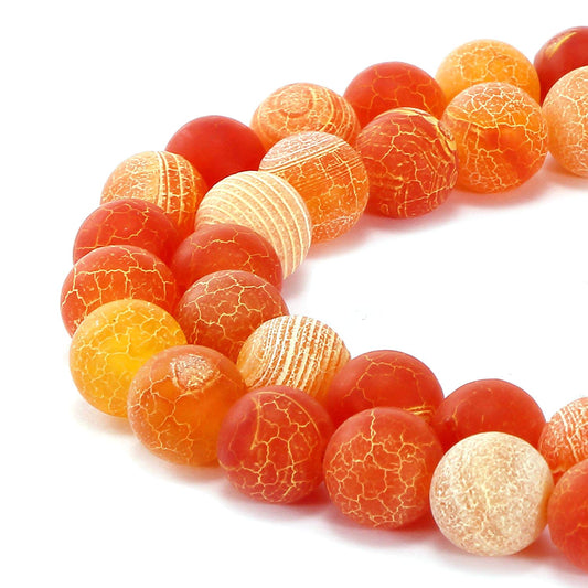 MJDCB Natural Orange Frosted Agate Round Stone Beads for Jewelry Making DIY Bracelets Necklaces (10mm)