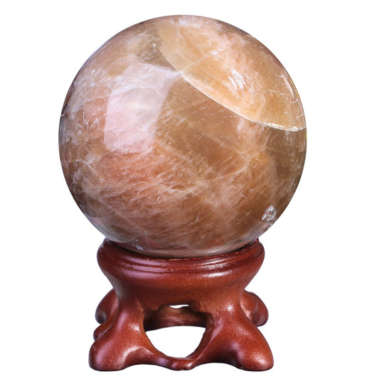 TUMBEELLUWA Orange Moonstone Crystal Ball with Stand for Fortune Teller Witchcraft Divination, Decorative Gemstone Sphere for Home Decor, 41-50 mm