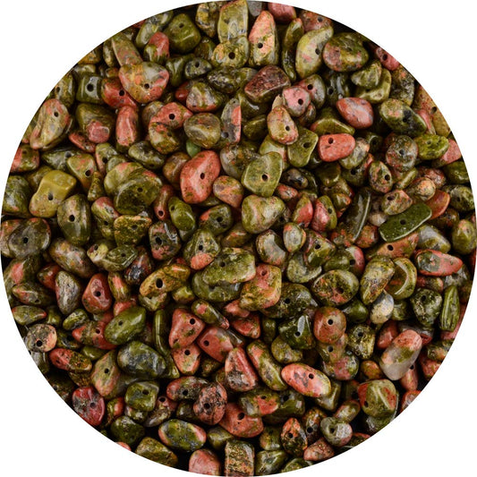 Natural Chip Stone Beads Unakite 5-8mm About 400 Pieces Irregular Gemstones Healing Crystal Loose Rocks Bead Hole Drilled DIY for Bracelet Jewelry Making Crafting (5-8mm, Unakite)