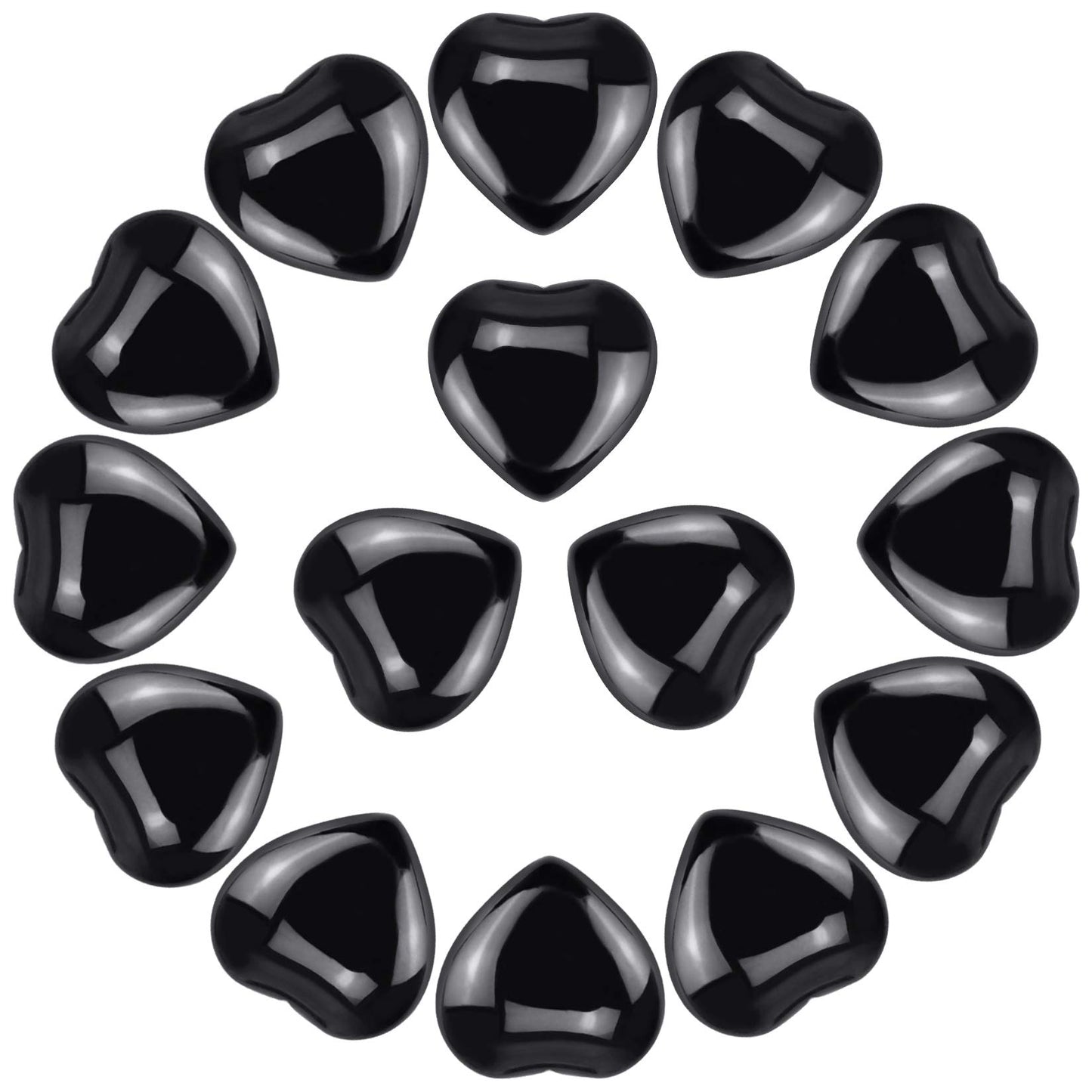 Marrywindix 15 Packs 0.8 Inch Healing Crystal Natural Black Obsidian Heart Love Carved Palm Worry Stone Chakra Reiki Balancing