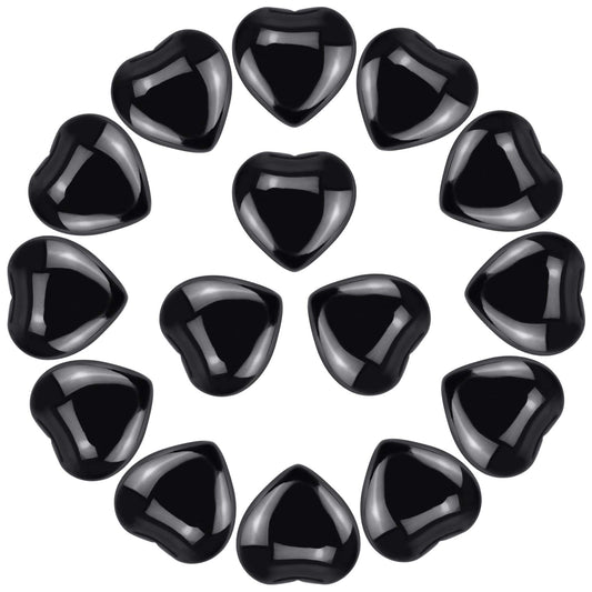 Marrywindix 15 Packs 0.8 Inch Healing Crystal Natural Black Obsidian Heart Love Carved Palm Worry Stone Chakra Reiki Balancing