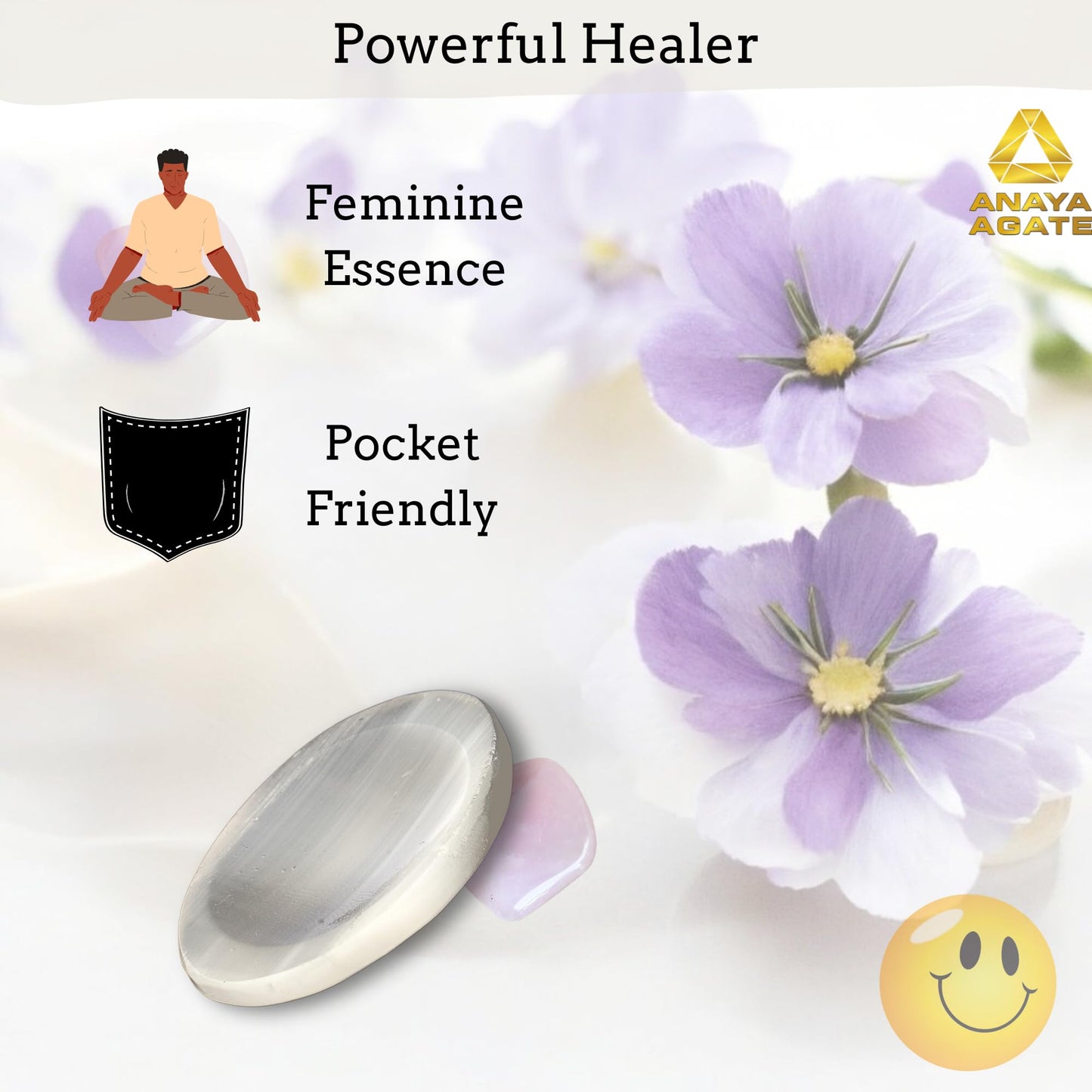 Anaya Agate Selenite Worry Stones Certified Crystal Thumb Worry Stone for Anguish, Relaxing and Soothing Balance Stones for Meditation, Stress Relief Crystals and Healing Stones for Men, Women