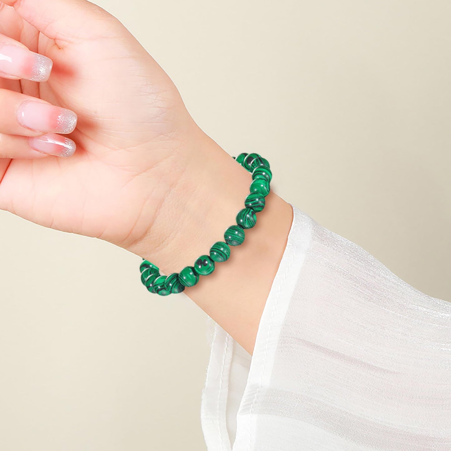Udolfly Womens Crystal Beaded Bracelets for Women Men Protective Energy Bracelet Natural Gemstone Bead Bracelet 8mm Malachite