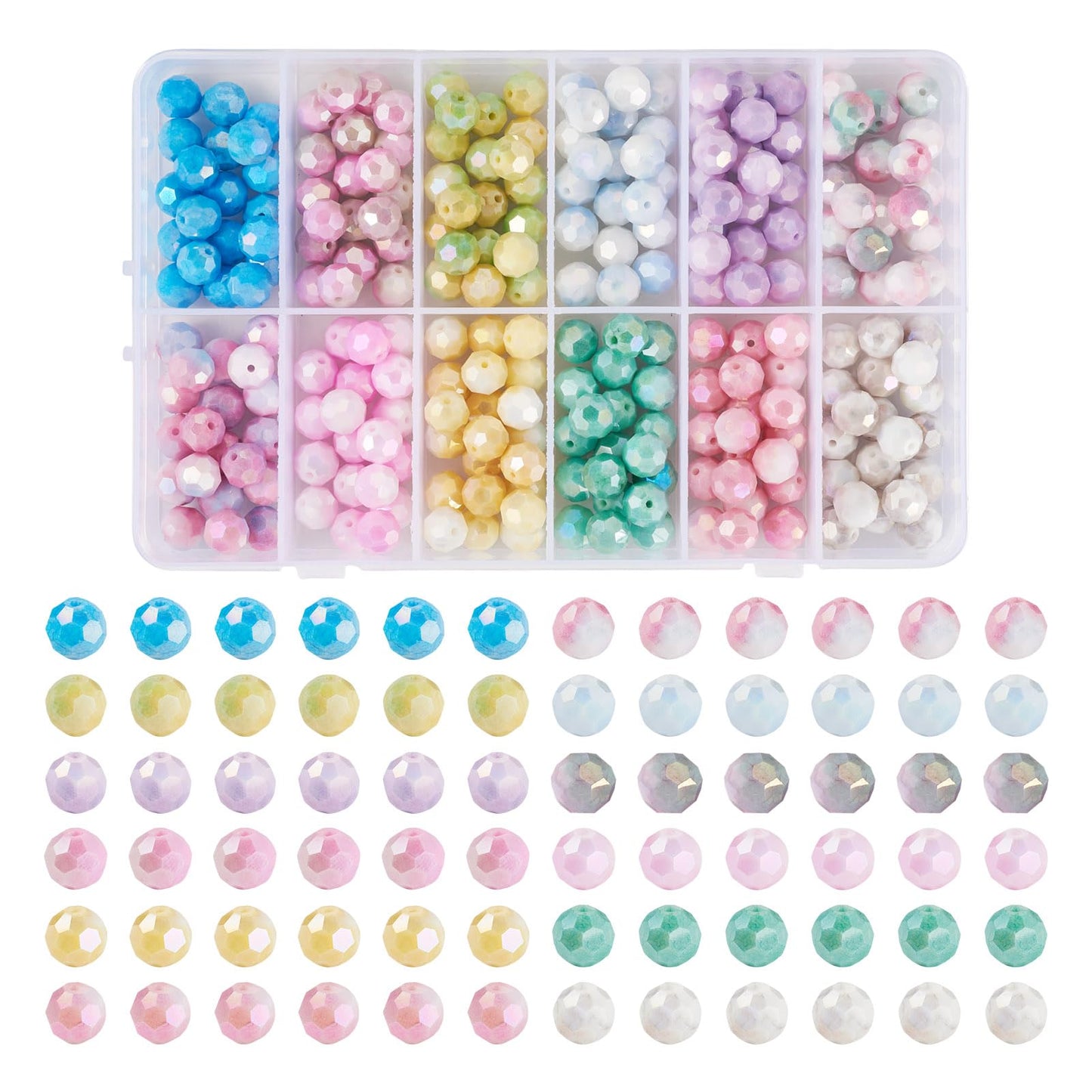 Elecrelive 240Pcs 8mm Faceted Glass Beads 12 Colors Colorful Crystal Beads Imitation Jade Gems for Bracelet Necklace Jewelry Making