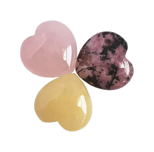 Bacatgem 3 Pcs Pocket Palm Thumb Healing Crystal Heart Love Worry Stones,1 inches Reiki Balancing Crystal and Healing Stones(Rhodonite+Rose Quartz+Yellow Jade)