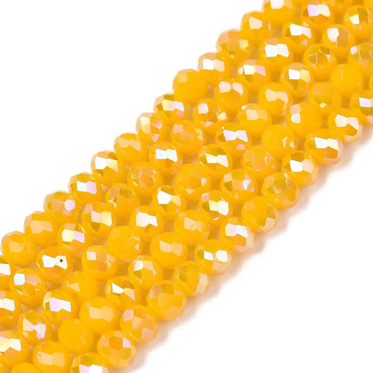 5 Strands Glass Faceted Rondelle Beads 4mm Yellow Briolette Crystal Beads AB Color Tiny Spacers 525pcs for Bracelets Necklace Jewelry Making