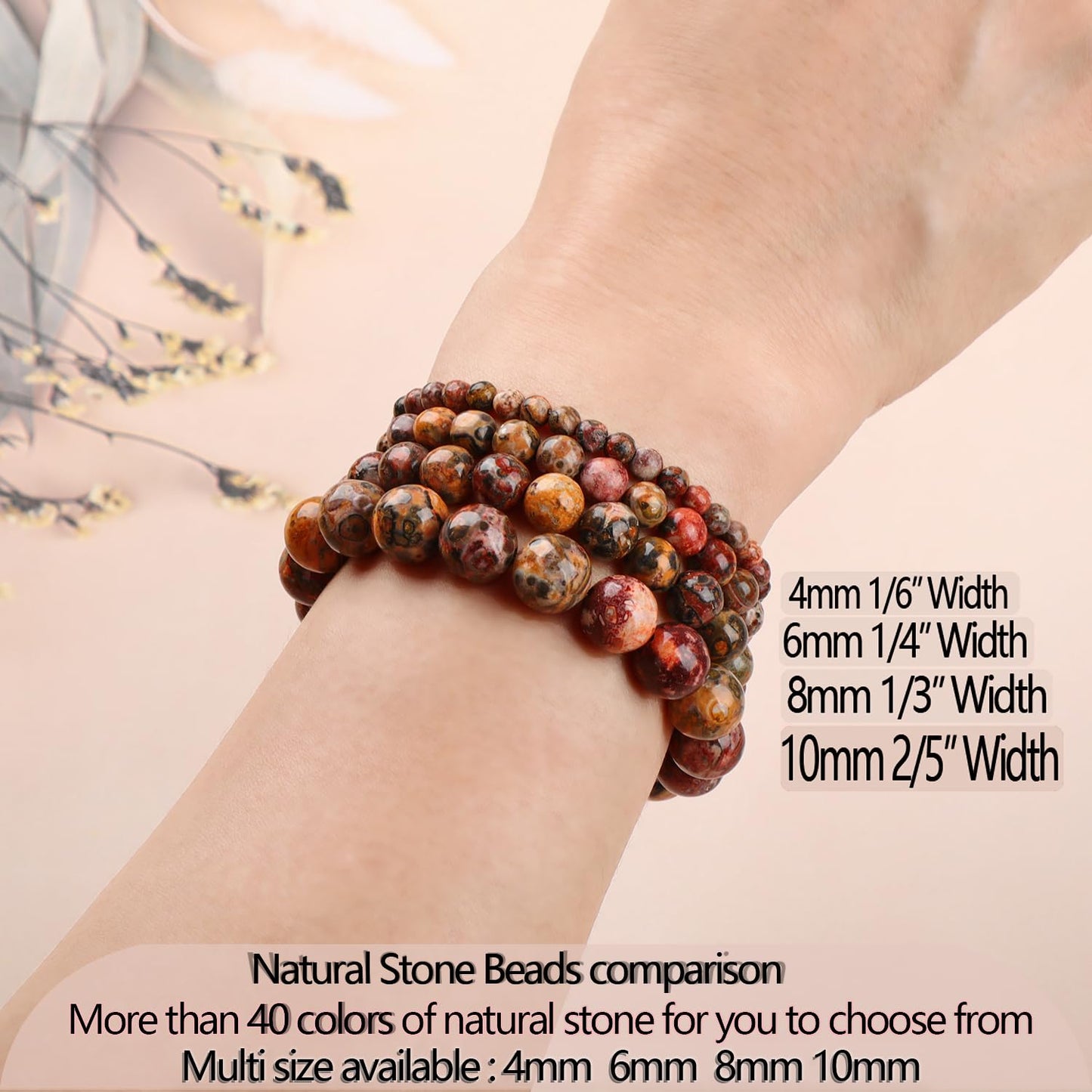 LPBeads Handmade Natural Gemstone Stretch Elastic 8mm Leopard Jasper Bracelet Healing Crystal Round Stone Beads Jewelry Gifts for Women Men
