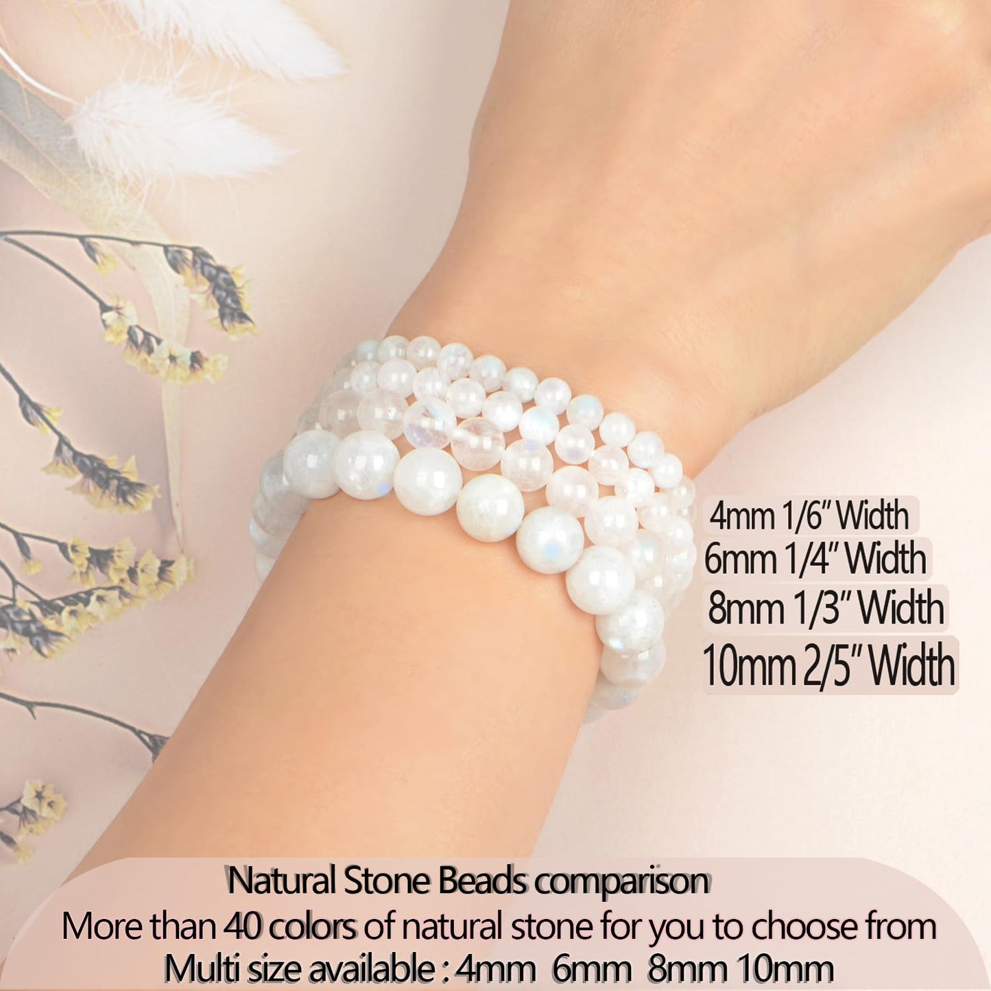 LPBeads Handmade Natural Gemstone Stretch Elastic 6mm Moonstone Bracelet Healing Crystal Round Stone Beads Jewelry Gifts for Women Men