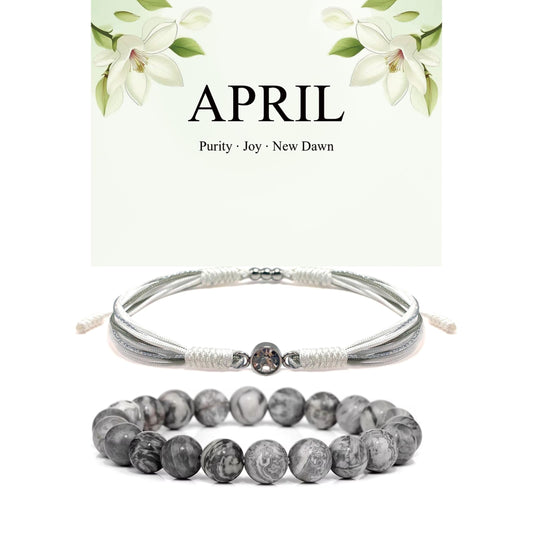Crgwxzl April Birthstone Bracelets for Women Men,Healing Crystal Protection Stone Map Stone Beads Bracelet,String Wrap Zodiac Month Bracelets Birthday Jewelry Gifts