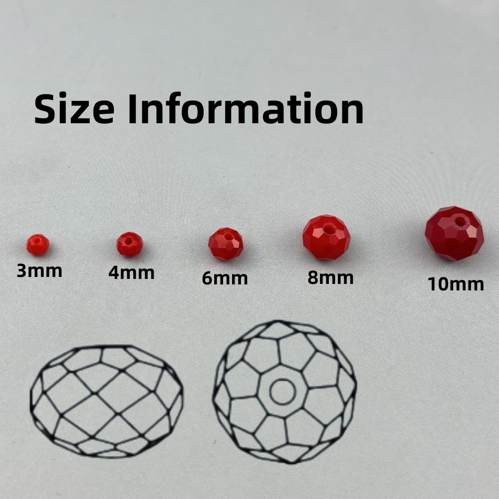 Pinhoollgo 500pcs 3mm Crystal Glass Beads Faceted Rondelle Glass Spacer Beads for Bracelets Necklace Pendants Earrings Key Chains Jewelry Making(Red Porcelain)