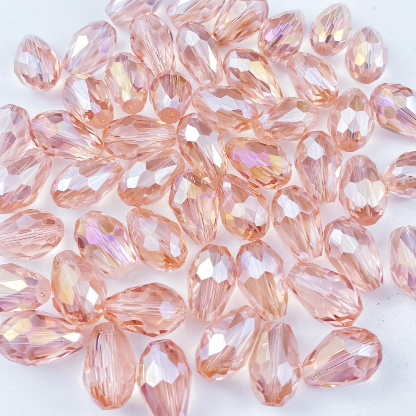 Honkoolly 100pcs 8x12mm Teardrop Crystal Glass Beads Vertical Hole Faceted Glass Teardrop Spacer Beads for Bracelets Necklace Earring DIY Jewelry Making Craft(Pink AB)