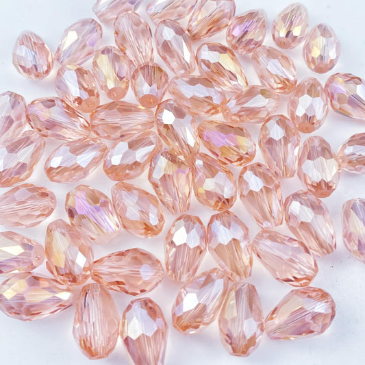 Honkoolly 100pcs 8x12mm Teardrop Crystal Glass Beads Vertical Hole Faceted Glass Teardrop Spacer Beads for Bracelets Necklace Earring DIY Jewelry Making Craft(Pink AB)