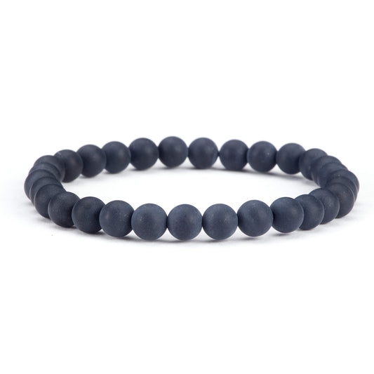 Cherry Tree Collection - Small, Medium, Large Sizes - Gemstone Beaded Bracelets For Women and Men - 6mm Round Beads (Black Agate Matte - Medium)