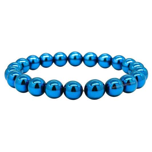 Amazing Gemstone Crystal Bracelet for Women Men's Gifts - Protection Healing Crystal Bracelet - 8mm Gemstone Beaded Stretchable Bracelet Pulseras Para Hombres Mujer Stocking Stuffers Mothers Day Gift (Blue Hematite)