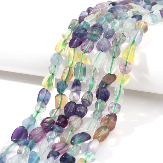 jodaying 6-8mm Natural Mutilcolor Fluorite Nuggets Oval Free Tumbled Pebble Semi Precious Gemstone Loose Stone Beads Approx 15.5 inch for DIY Jewelry Making