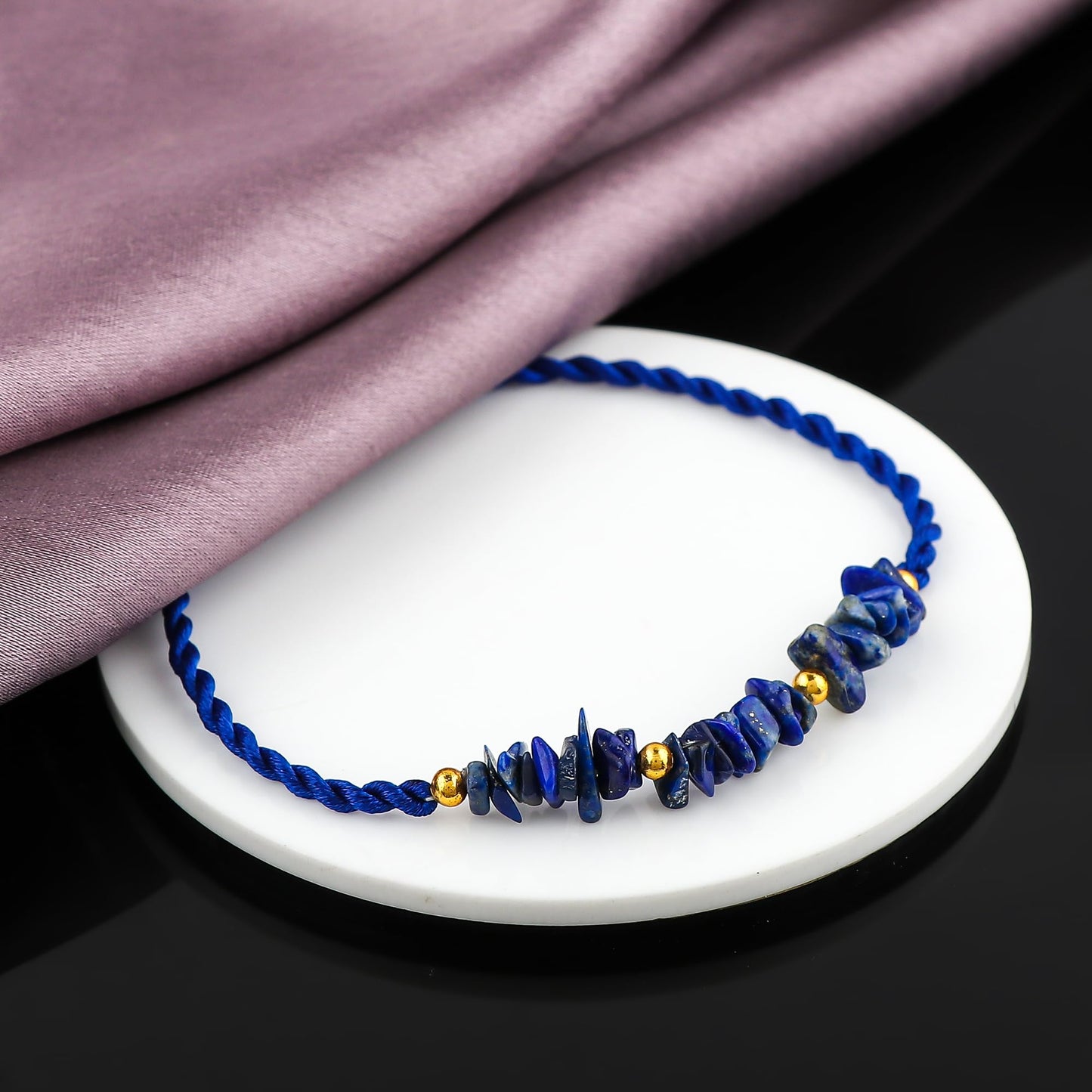 GEMSYMPHONY Lepis Lazuli Gemstone Chips Rope Bracelet – Adjustable Handmade Crystal Chip Bead Bracelet for Women & Men, Natural Stone Healing Jewelry, Boho Style, Unisex Spiritual Gift (Lepis Lazuli)
