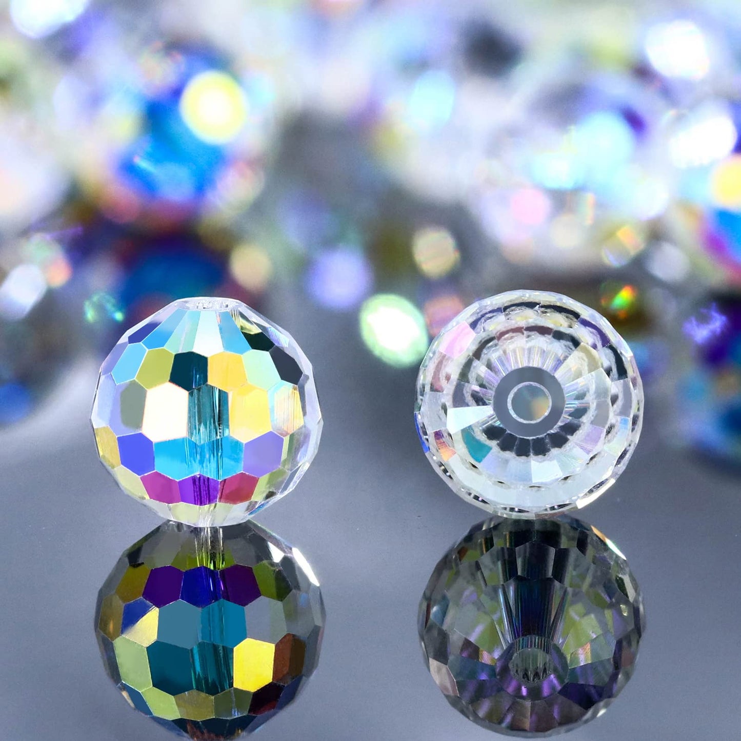 Dowarm 150PCS 6MM Round Crystal Glass Beads for Jewelry Making, AB Faceted Rondelle Spacer Beads, Loose Gemstones