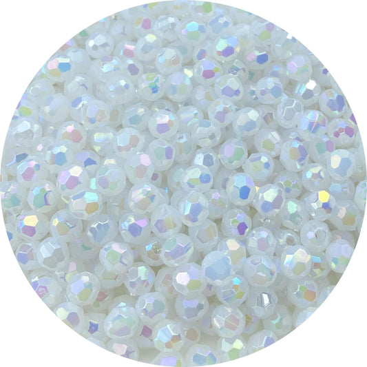 Tingoons 400 PCS 8mm Acrylic Faceted Spacer Beads AB Color Glossy Round Loose Beads for Jewelry Making Bracelet Necklace Earring Ornament Wind Chimes Key Chains(White AB)