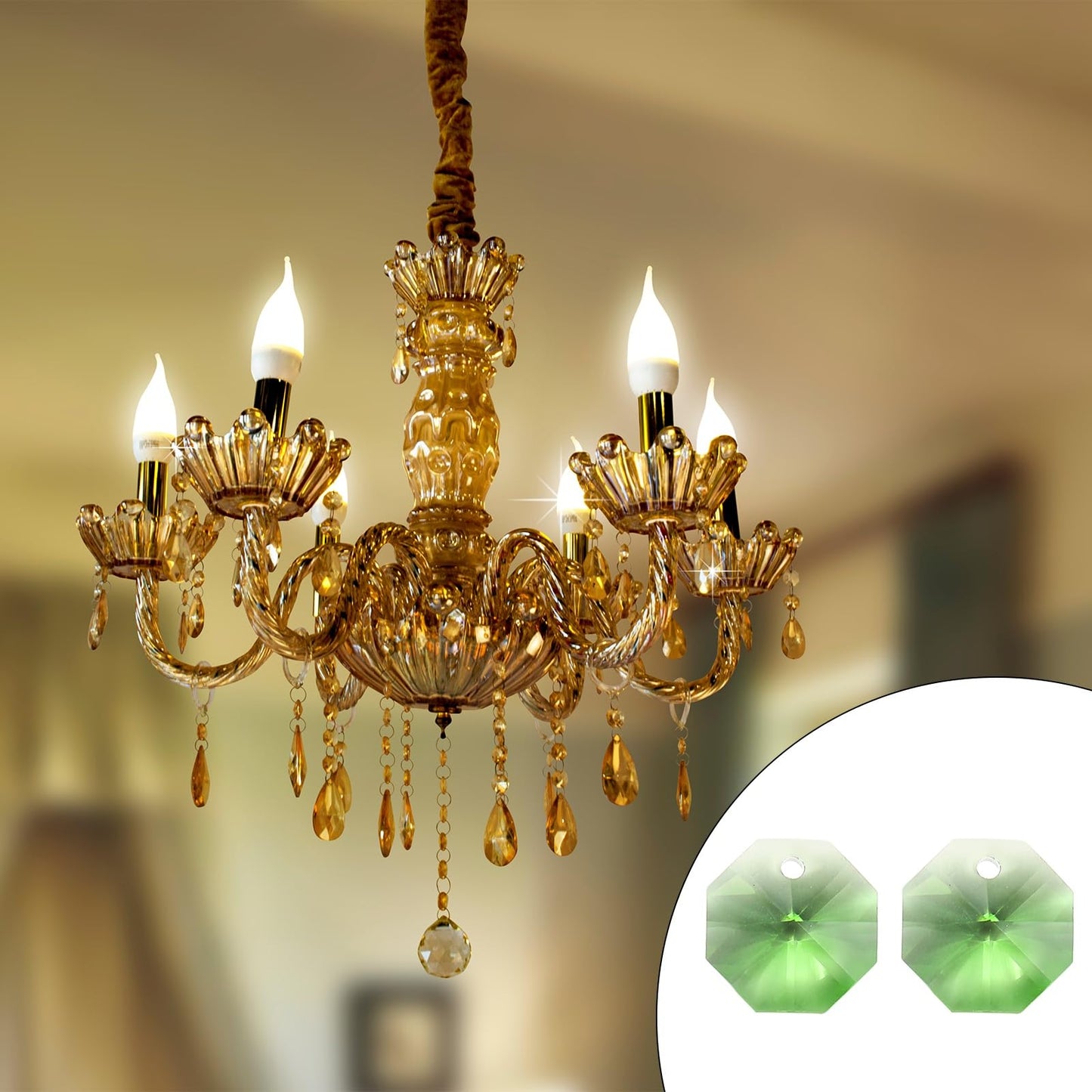 uxcell 25Pcs 1 Hole Crystal Octagon Beads, 12mm K9 Glass Hanging Chandelier Beads Prisms Parts for Crystal Chandeliers Lamp Hanging Pendant Jewelry DIY Craft, Fruit Green