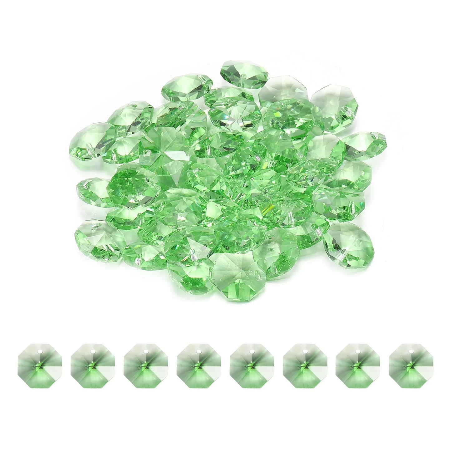 uxcell 50Pcs 1 Hole Crystal Octagon Beads, 14mm K9 Glass Hanging Chandelier Beads Prisms Parts for Crystal Chandeliers Lamp Hanging Pendant Jewelry DIY Craft, Fruit Green