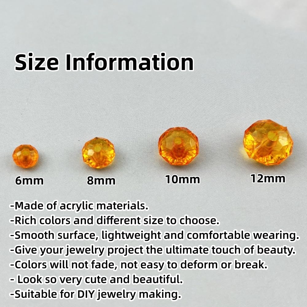 YHYPOCI 1000pcs 6mm Acrylic Crystal Beads, Faceted Rondelle Acrylic Spacer Beads for Wind Chimes Bracelet Necklace Earring Keychain Jewelry Making DIY Crafts(Orange)