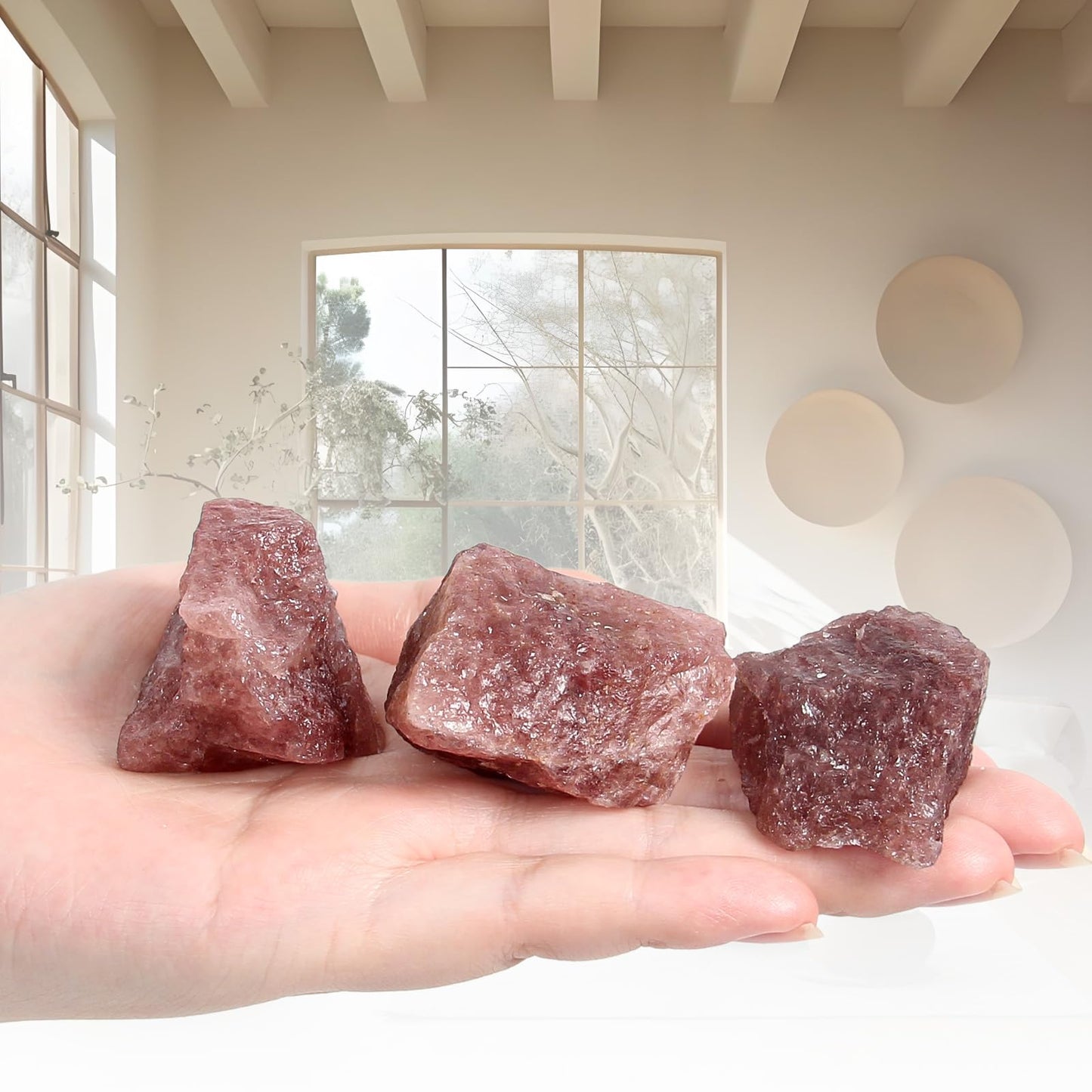 1.1lb Bulk Raw Red Strawberry Quartz Rough Crystal-Natural Red Strawberry Quartz Raw Stones Crystal for Tumbling, Cabbing, Decoration, Polishing, Wire Wrapping, Wicca & Reiki Crystal Healing