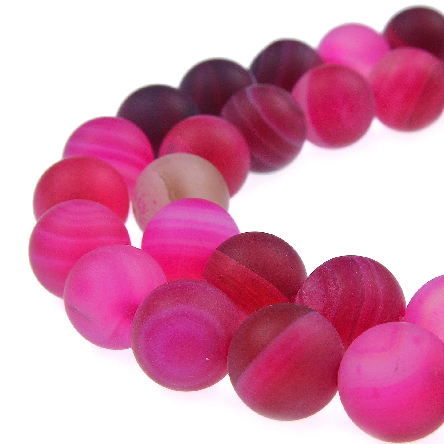 PLTbeads Natural Gemstone Loose Beads Matte Approxi 15.5 inch DIY Bracelet Necklace for Jewelry Making (8mm, Matte Fushia Stripe Agate)