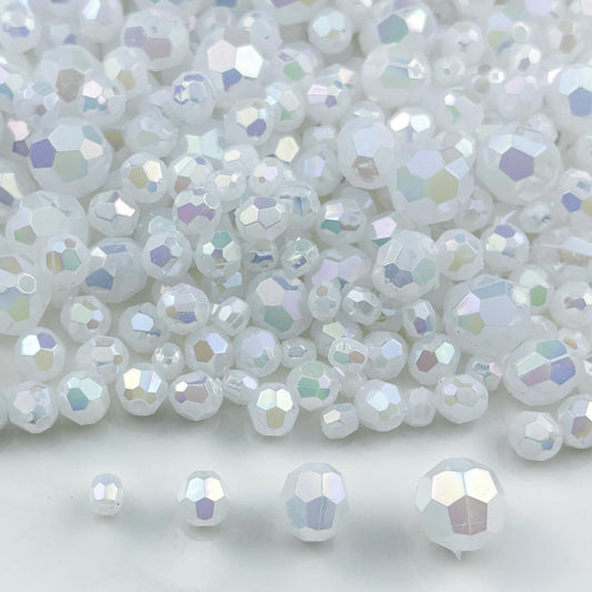 Pinhoollgo 1800pcs Acrylic Faceted Round Beads 4mm 6mm 8mm 10mm AB Colors Glossy Acrylic Round Spacer Beads with Hole for DIY Bracelet Necklace Jewelry Making Supplies Handmade Craft(White AB)