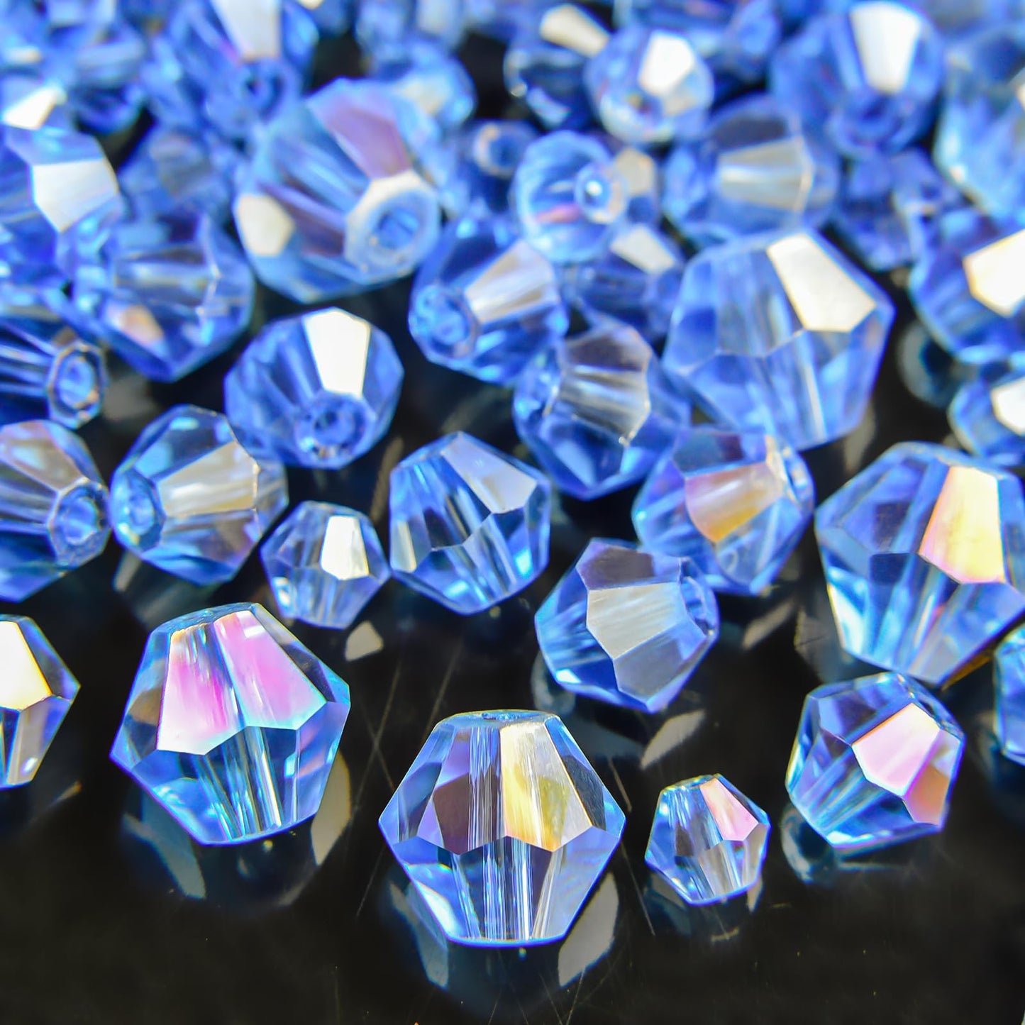 1550PCS Bicone Crystal Glass Beads Set for Jewelry Making, 3mm 4mm 6mm 8mm Sparkling Faceted Beads Sorted by Size for Bracelets, Necklaces, Suncatchers & DIY Crafts(Light Blue)