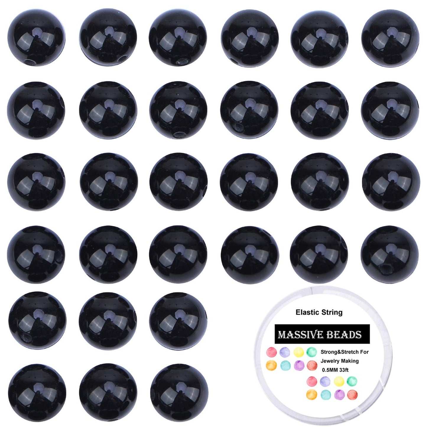 80Pcs Natural Crystal Beads Stone Gemstone Round Loose Energy Healing Beads with Free Crystal Stretch Cord for Jewelry Making (Black Onyx, 10mm)