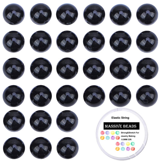 80Pcs Natural Crystal Beads Stone Gemstone Round Loose Energy Healing Beads with Free Crystal Stretch Cord for Jewelry Making (Black Onyx, 10mm)